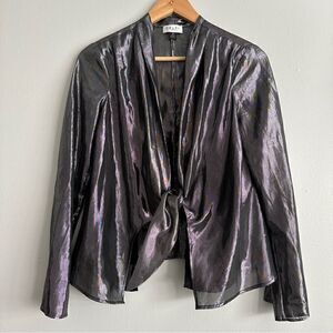 Anthropologie Delfi Collective Metallic Mixed Design Silk Blouse Small Tie Front